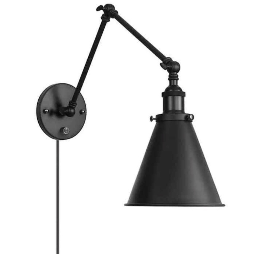 2 Hardwire or Plug In Black Industrial Wall Sconces Set of 2 Brand New
